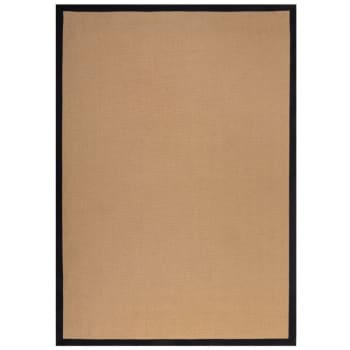 Kira - Tapis en jute beige avec bords noirs Herringbone 160 x 230