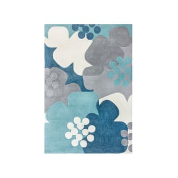 Retro - Tapis de salon à motifs fleuris bleu floral 120 x 170