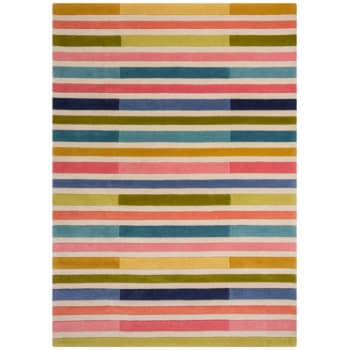 Piano - Tapis de salon géométrique pure laine rose multicolore 160 x 230
