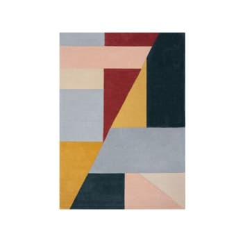 Alwyn - Tapis de salon géométrique en laine moderno multicolore rose 200 x 290