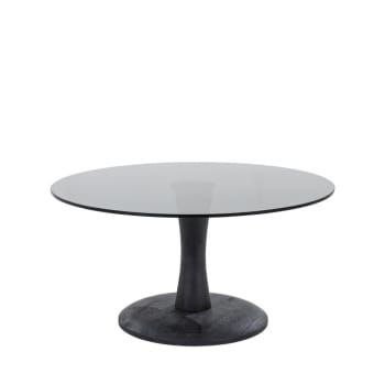 Boogie - Table basse ronde en verre et bois de manguier D70cm noir