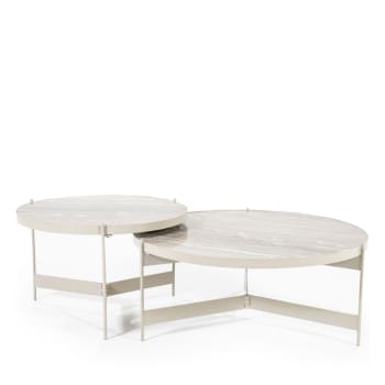 Sib - Lot de 2 tables basses rondes en marbre et métal blanc ivoire