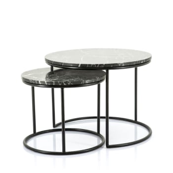Romeo - Lot de 2 tables basses gigognes en marbre et métal noir