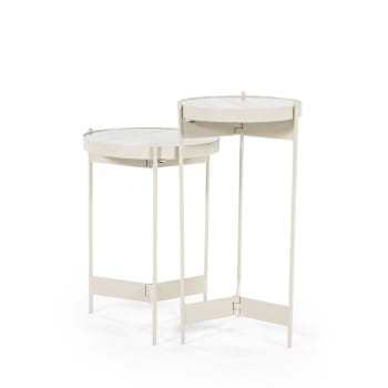Sib - Lot de 2 tables d'appoint rondes en marbre et métal blanc ivoire