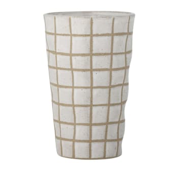 Eglantine - Vase en grès avec motifs à carreaux beige