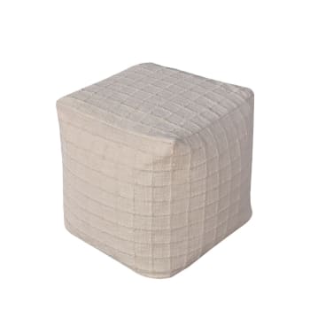 Guna - Pouf carré avec motifs carrés en surpiqûre 40x40cm beige