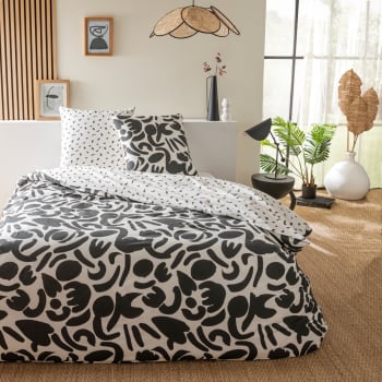 Maori - Parure de lit 2 personnes coton  imprimé noir 240x220cm