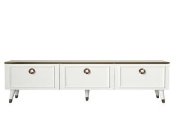 CORNELIA - TV-Möbel 3-Türig Holz Weiß mit goldenen Verzierungen