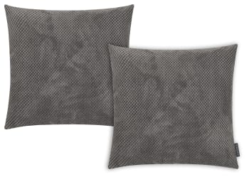 COMODO - Housses de coussin en velours avec relief gris-Lot de 2-40x40