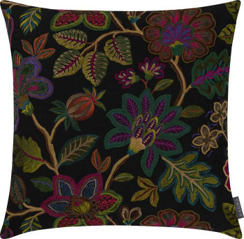 Violeta - Housse de coussin fleurs brodées multicolore lin et coton- 60x60