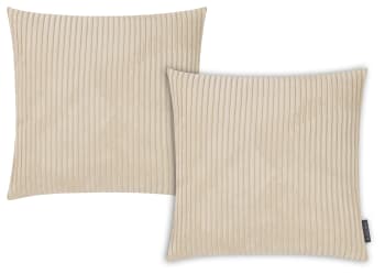 Shara - Housses de coussin velours côtelé beige - Lot de 2 - 45x45