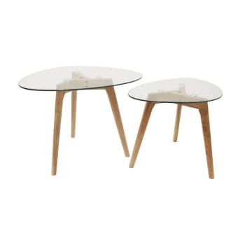 Tables gigognes galets plateaux en verre trempé (lot de 2)