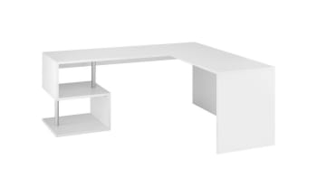 Dabius - Linearer weißer Schreibtisch in Holzoptik