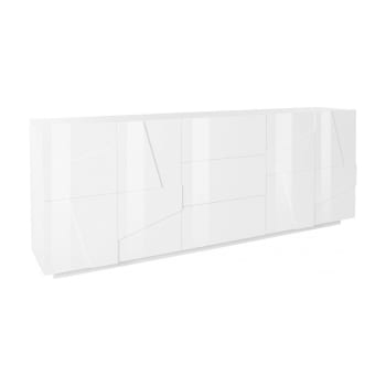 Dgut - Highboard mit 4 Türen und 3 Schubladen in Holzeffekt weiß