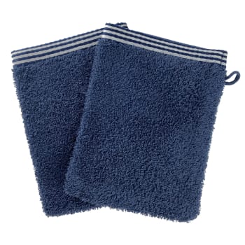 Phare - Lot de 2 gants de toilette 15x21 bleu marine en coton 450 g/m²