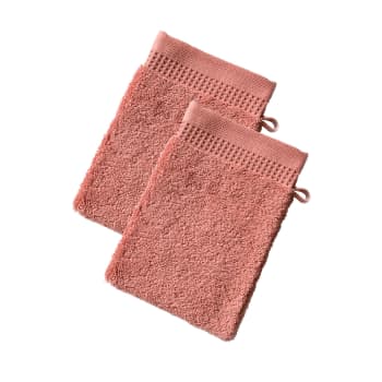 Beesponge - Lot de 2 gants de toilette 15x21 rose bois de rose en coton 500 g/m²