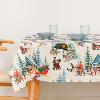 Christmas landscape 1 - Mantel resinado antimanchas 100% algodón multicolor 200x140 cm