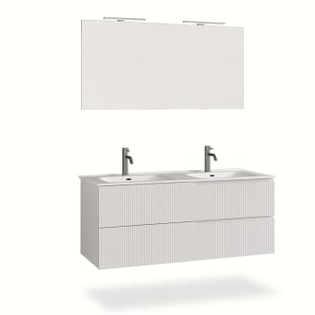 Venere - Mueble de baño de 5 piezas con doble bañera en mdf blanco mate