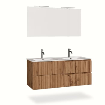 Venere - Mueble de baño de 5 piezas con doble bañera en mdf de roble