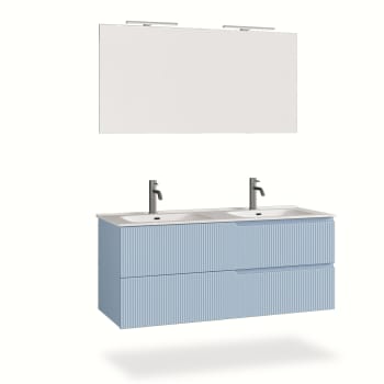 Venere - Mueble de baño de 5 piezas con doble bañera en mdf azul tiffany