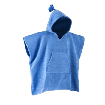 PONCHO KIDS - Peignoir poncho enfant bleu 4/5 ans en coton