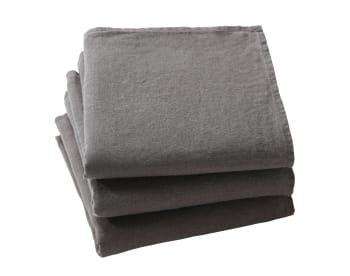 LINA - Lot de 3 serviettes de table gris en lin 41x41