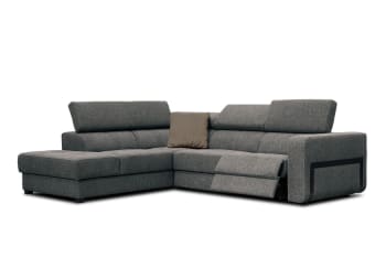 Bergo - Canapé d'angle gauche 5 places avec relax électrique tissu gris foncé