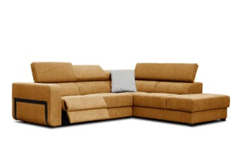 Bergo - Canapé d'angle droit 5 places avec un relax électrique tissu orange