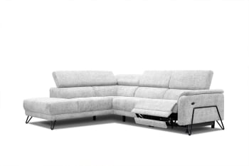 Roden - Canapé d'angle gauche 5 places avec relax électrique tissu gris clair
