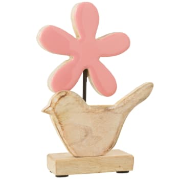 Figurine oiseau et fleur en bois de rose 20 cm