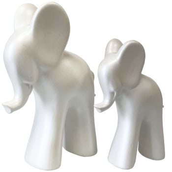 Statues en céramique duo d'éléphants blanc nacré