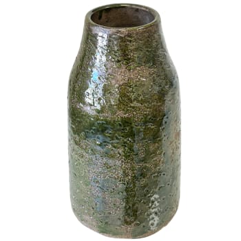 Vase artisanal en céramique vert vitrifié 29 cm