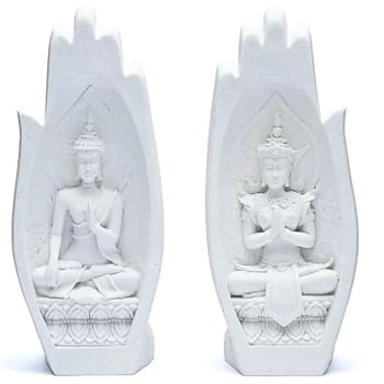 Statuettes mains avec bouddhas blanches