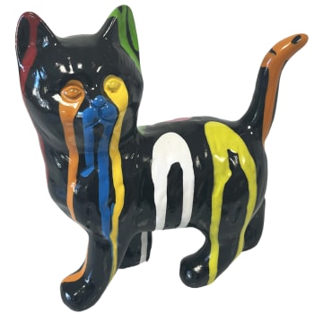 Statue en céramique chat noir et multicolore 18.5 cm
