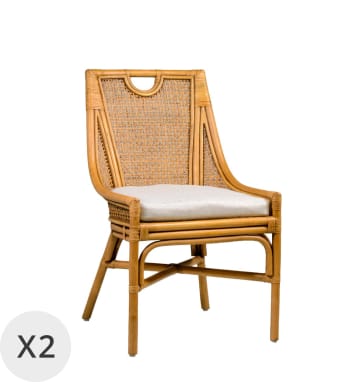 Bistro - Set 2 chaises en rotin beige avec coussin