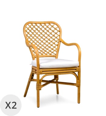Bistro - Set 2 fauteuils en rotin beige avec coussin