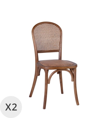 Manila - 2er Set Stühle aus Holz und Rattan, braun