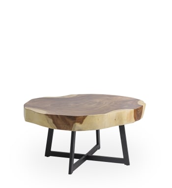 Table basse en bois marron et en fer noir