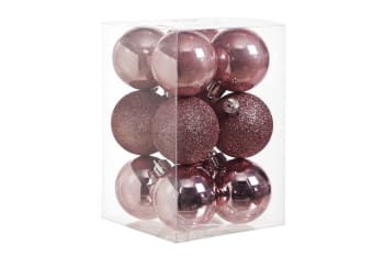 12 Weihnachtskugeln aus Kunststoff, rosa, D6 cm