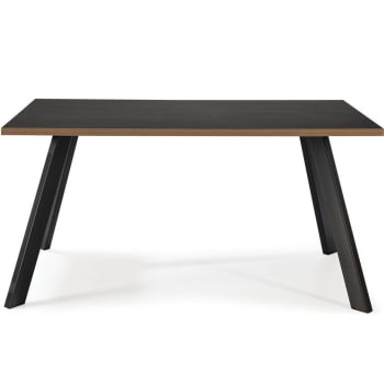 Doly - Table à manger rectangulaire effet noyer / bois noir 160 cm