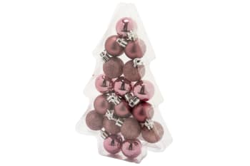 17 Weihnachtskugeln aus Kunststoff, rosa, D3 cm