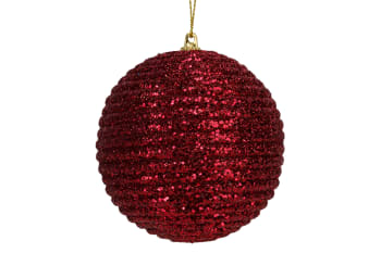 12 Weihnachtskugeln Glitter  aus Kunststoff, rot, D8 cm