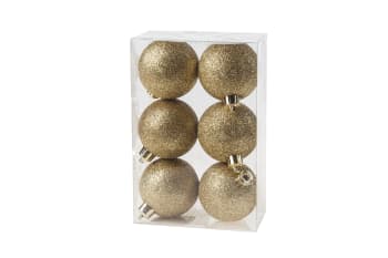 6 Weihnachtskugeln aus Kunststoff, gold, D6 cm