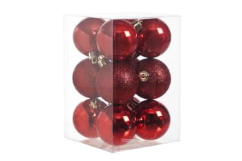 12 Weihnachtskugeln aus Kunststoff, rot, D6 cm