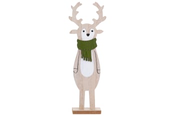 12 Hirsche mit grünem Schal aus Holz, braun, 9,5X4,5XH28 cm