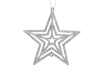 12 Sterne zum Aufhängen aus Kunststoff, Silber, 10XH10 cm