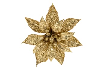 12 Blumen mit Plastikclip, gold, D8 cm
