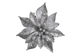 12 Blumen mit Plastikclip, silber, D8 cm