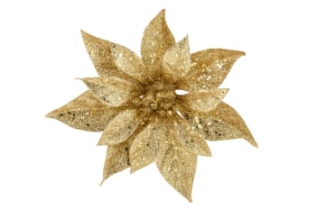 12 Weihnachtsrosen mit Plastikclip, Gold, D18 cm