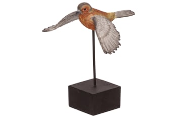Vogel auf einem Ständer aus Kunstharz, braun, 21X15,5XH23,5 cm.